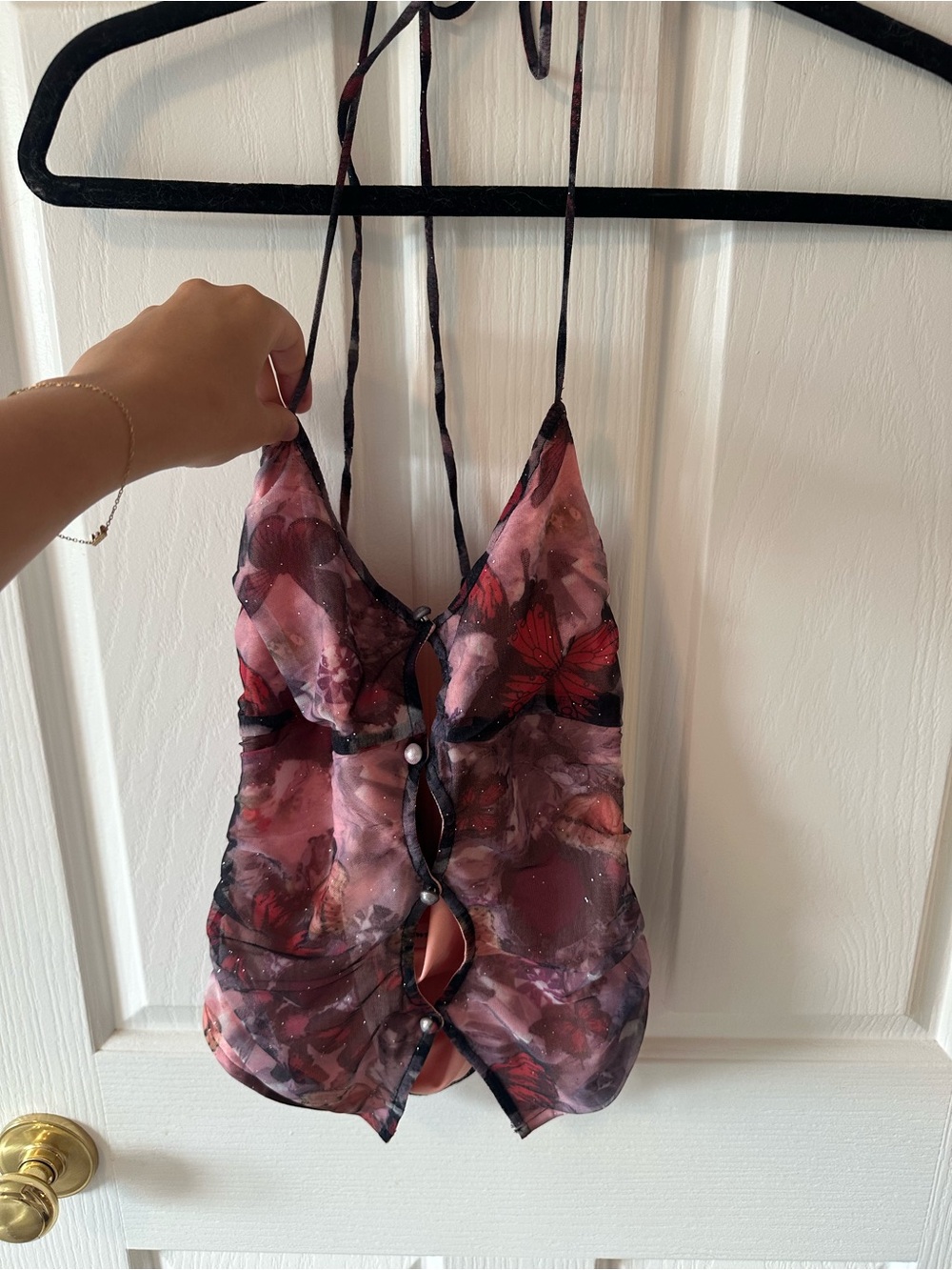 Superdown Butterfly Print Pink Halter Tank Top